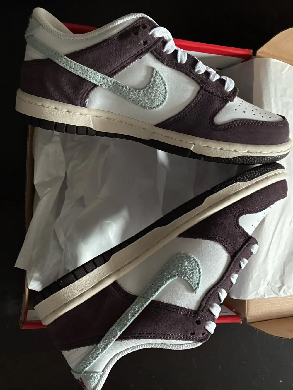 Nike Dunk Low White, Purple & Mint Green Textured Swoosh